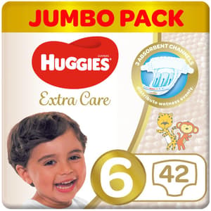 HUGGIES EXTRA CARE SIZE (6) JUMBO PACK 42 DIAPERS