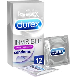 DUREX INVISIBLE EXTRA LUBRICANT CONDOMS 12 PIECES
