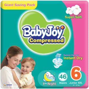 BABYJOY COMPRESSED DIAMOND PAD DIAPER SIZE 6 JUNIOR XXL 16-25KG GIANT PACK 46 DIAPERS