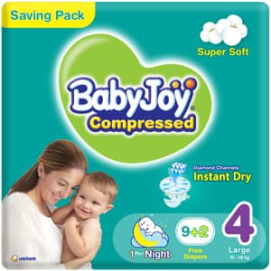 BABYJOY COMPRESSED DIAMOND PAD DIAPER SIZE 4 LARGE 10-18KG SAVING PACK 11 DIAPERS