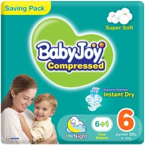 BABYJOY COMPRESSED DIAMOND PAD DIAPER SIZE 6 JUNIOR XXL 16-25KG SAVING PACK 8 DIAPERS