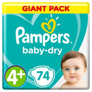 PAMPERS SIZE (4+) (LARGE+) (9-20 KG) MEGA PACK 74 DIAPERS