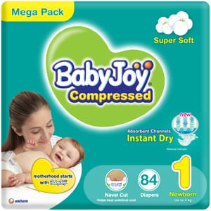 BabyJoy 2X Compressed Diamond Pad Diaper, Size 1, Newborn, 0-4 Kg, Mega Pack, 84 Diapers