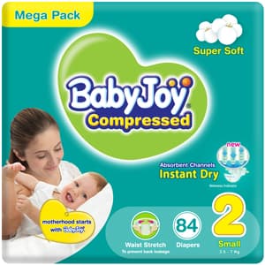 BABYJOY 2X COMPRESSED DIAMOND PAD DIAPER SIZE 2 SMALL 3.5-7KG MEGA PACK 84 DIAPERS