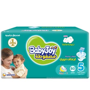 BabyJoy Compressed Diamond Pad Diaper, Size 5, Junior, 14-23 Kg, Jumbo Box, 80 Diapers