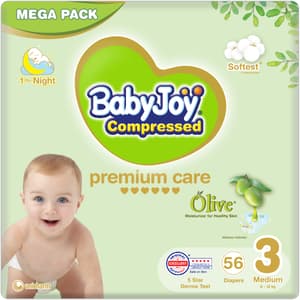 BABYJOY OLIVE TAPE DIAPER SIZE 3 MEDIUM 6-12KG MEGA PACK 56 DIAPERS