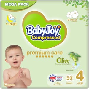 BABYJOY OLIVE TAPE DIAPER SIZE 4 LARGE 10-18KG MEGA PACK 50 DIAPERS