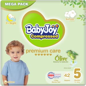 BABYJOY OLIVE TAPE DIAPER SIZE 5 JUNIOR 14-23KG MEGA PACK 42 DIAPERS
