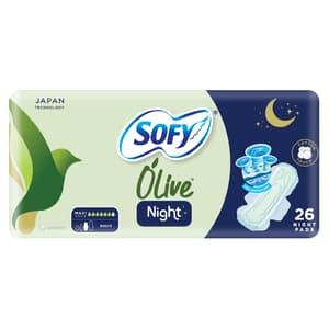 SOFY Olive Night Comfort Sanitary Pads with Wings, 32 cm, Pack of 26 Pads (24 + 2 Free)