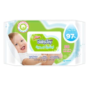 BABYJOY HEALTHY SKIN BABY WET WIPES 97% PURE WATER CHAMOMILE ALOE GEL PRO VITAMIN B5 50 WIPES