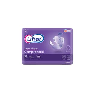 Lifree Compressed Adult Diaper Tape, Small Size , 8 Cup Absorbency, Regular Pack, 18 Pieces
