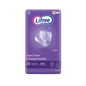 Lifree Compressed Adult Diaper Tape, Medium Size , 8 Cup Absorbency, Jumbo Pack, 30 Pieces