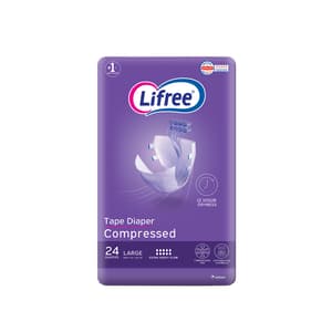 Lifree Compressed Adult Diaper Tape, Large Size , 8 Cup Absorbency, Jumbo Pack, 24 Pieces