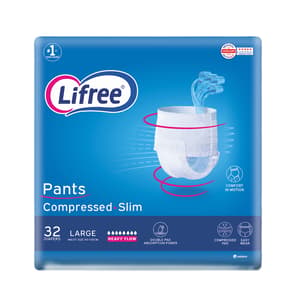 Lifree Slim Culotte Adult Diaper Pants, Large Size, 6 Cup Absorbency , Mega Pack, 32 Pieces