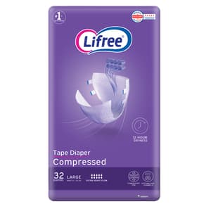 Lifree Compressed Adult Diaper Tape, Large Size , 8 Cup Absorbency, Mega Pack, 32 Pieces