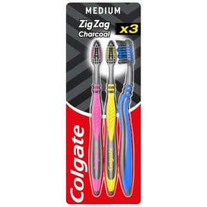 COLGATE TOOTH BRUSH ZIGZAG CHARCOAL MEDIUM 3 PIECES SET