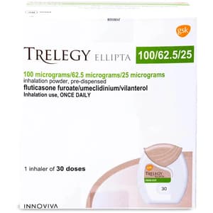 TRELEGY ELLIPTA 100 / 64.2 / 40 MCG INHALER POWDER 30 DOSE